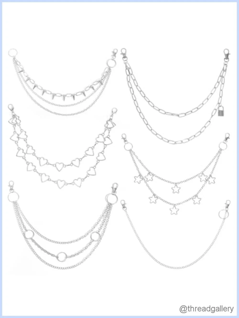 6pc Chain Belt Set Alloy Punk Goth Hip Hop Pants Chains Wallet Chain